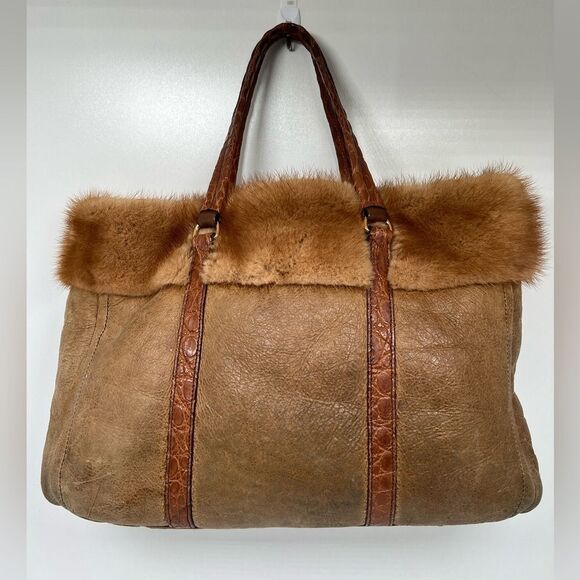 100% AUTHENTIC PRADA SHEARLING, MINK AND CROCODILE HANDBAG PURSE - Picture 1 of 14
